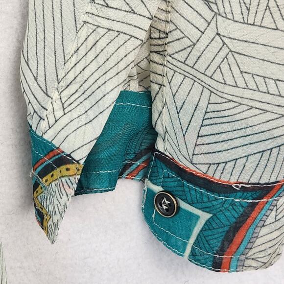 Konrad & Joseph Anthropologie Blouse Women’s SZ SM Aqua Green/Cream EUC - Picture 7 of 10